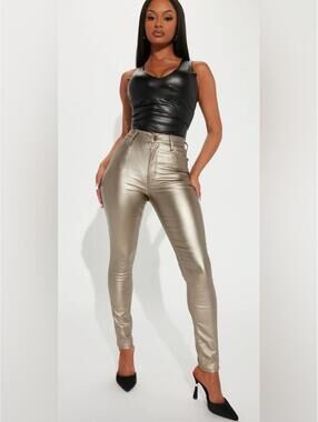 Fashion Nova Metallic Gold Skinny Pants